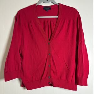 Lands' End XL 18 Red 100% Supima Cotton Red Button Front Cardigan Sweater